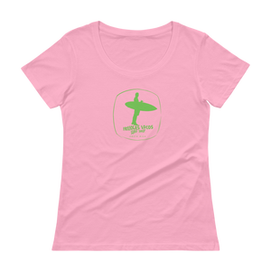 CLASSIC Frijoles Locos logo Scoopneck tee for women with Green print